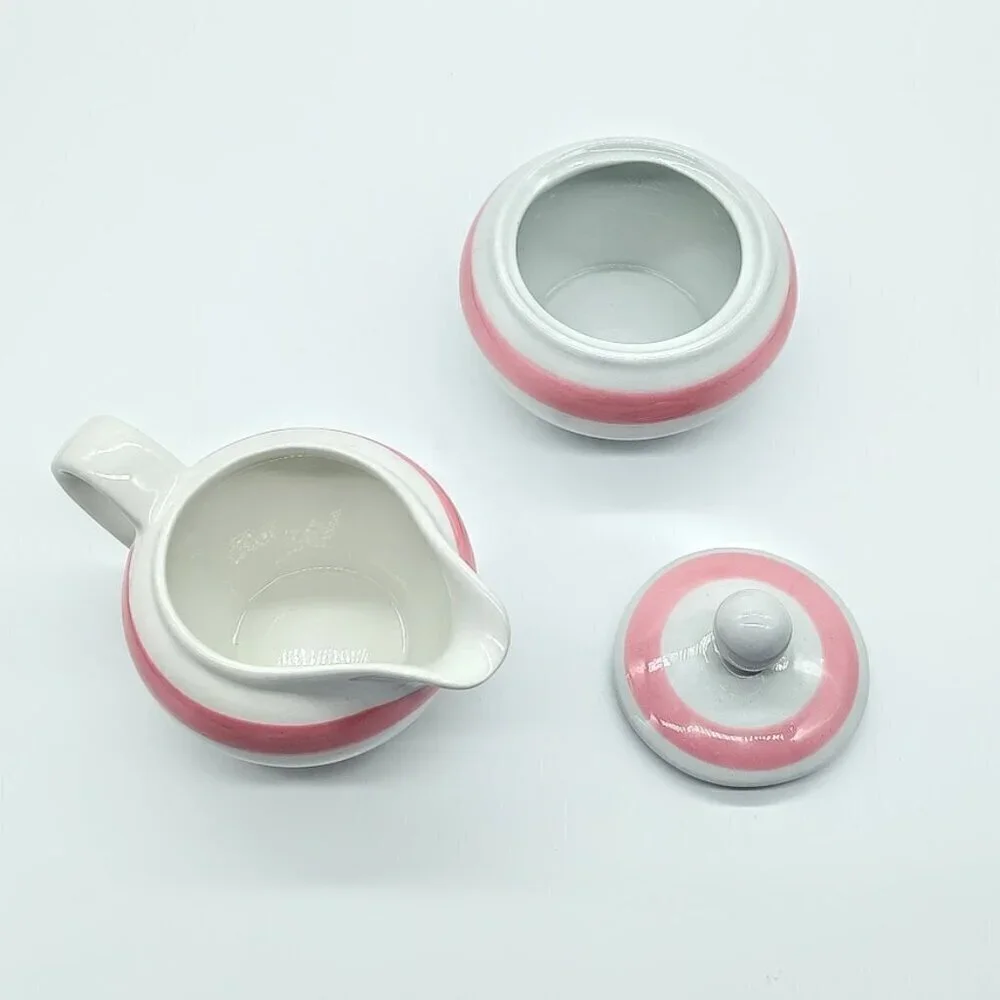 Arabia Finland Ribbons Pink Mini Covered Sugar Bowl & Creamer Pitcher Set - Picture 3 of 8